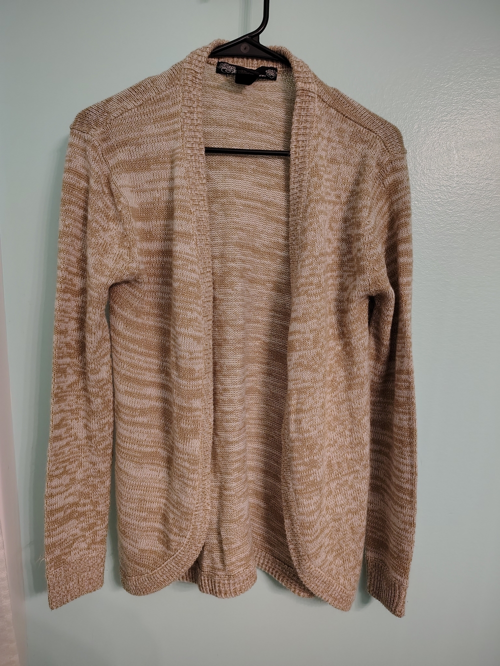 Ashley By 26 International Beige Marled Open-Front Cardigan